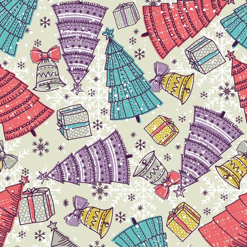 圣诞礼物包装纸—圣诞树铃铛