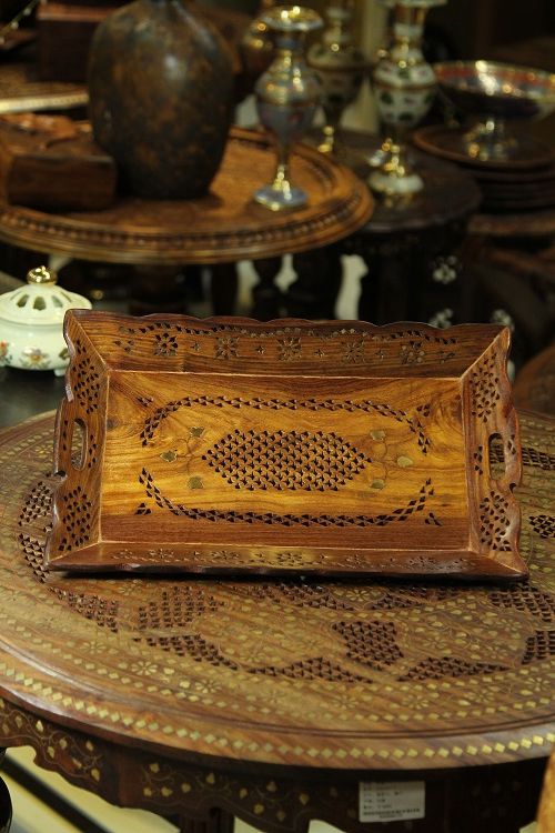 The square Bodhi wood copper-inlaid hollowed-out tray is small details Picture