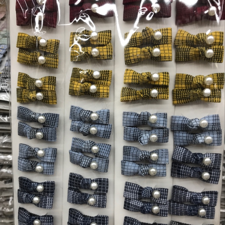 Korean version of fashion fabric bowknot pearl clip check clip thumbnail