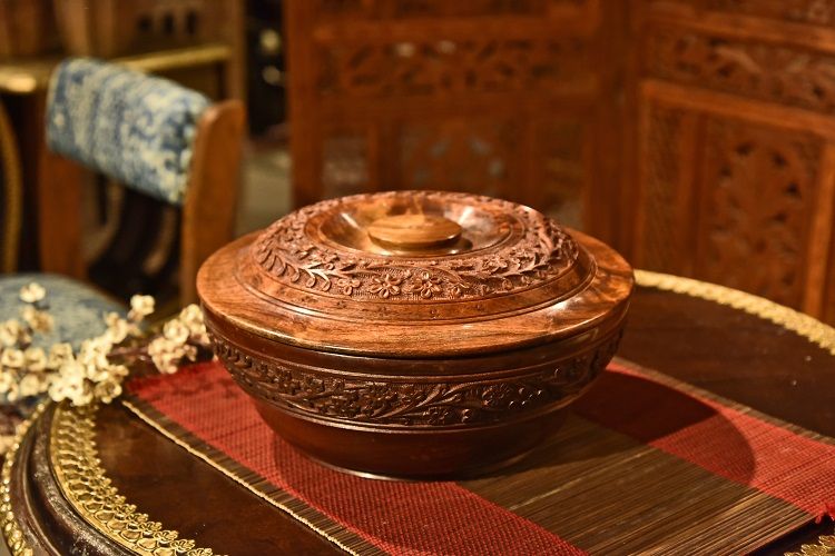 印度   菩提木   雕花圆形   储物盒 大