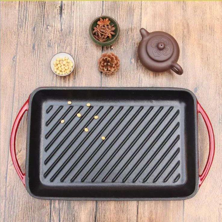 New enamelled cast iron constant temperature Korean Fried steak thickened iron pan stripe frying pan non-stick pan