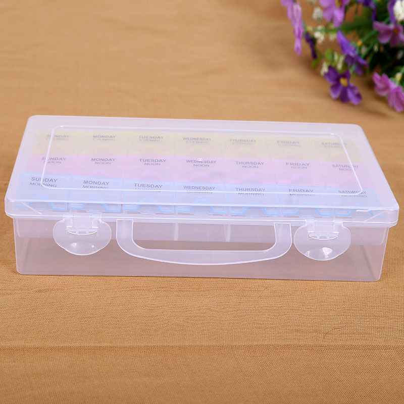 The 21-compartment medicine box set is detachable at will. It is a hand-held storage box with words and a detachable independent lid details Picture