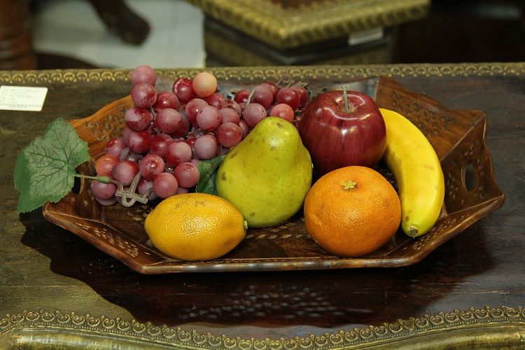 六边形菩提木嵌铜镂空托盘小