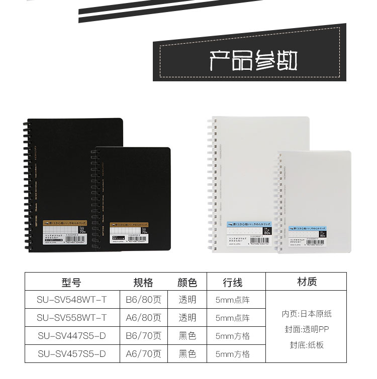 KOKUYO/ Kokuyo SU-SV447S5-D soft coil grid notebook, page B6/70 detail image 2