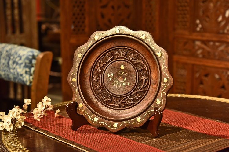 菩提木波浪边圆托盘 大