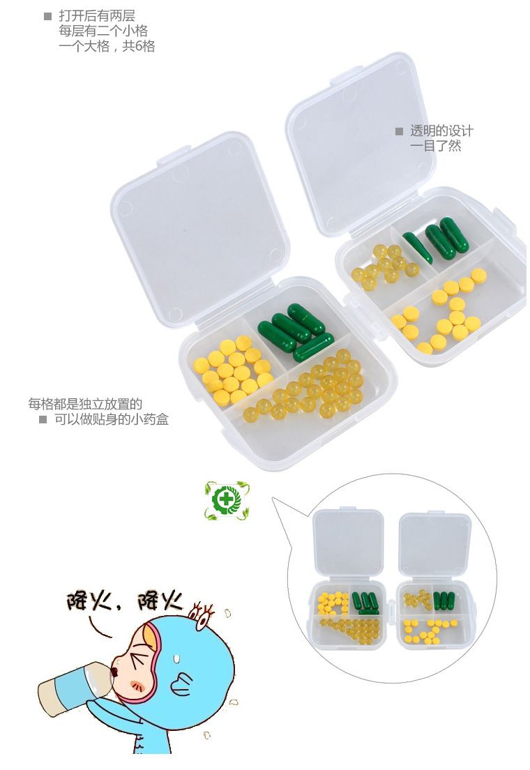 Travel portable 6-compartment sealed medicine box, small accessory plastic storage box, double-layer medicine classification box, gift box wholesale detail image 5