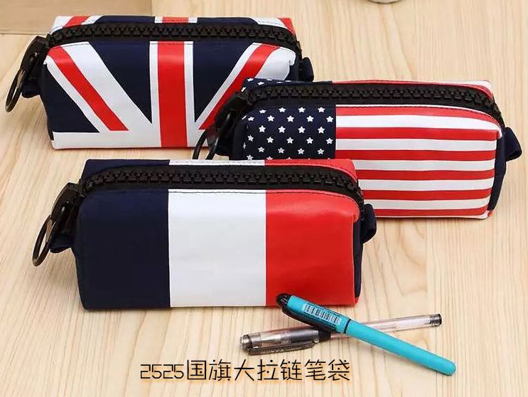 American and British style large zipper flag pencil bags for men and women extra large capacity striped secondary school students canvas bags free of charge