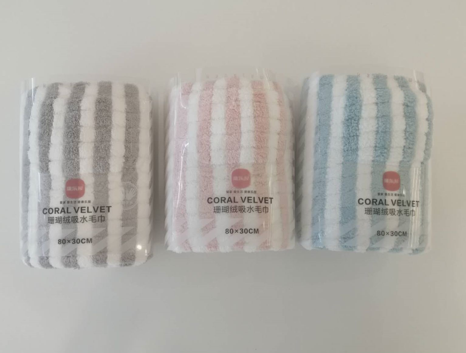 Yiwu Selection coral velvet striped towel 30*80/ F1-074 full figure