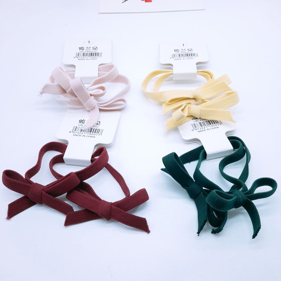 South Korea's new simple high elastic solid color knot flat bow hair loop hair rope hair accessories details Picture