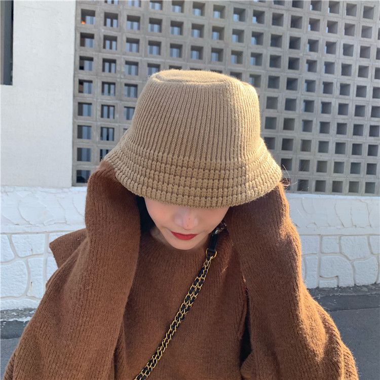 Autumn And Winter New Thickened Knitted Wool Bucket Hat Abstinence Small Fisherman Hat Day Bell Basin Hat Women's Hat