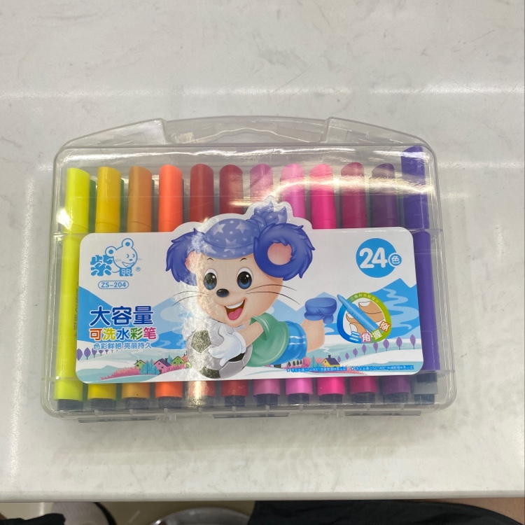 Purple Mouse Zs-204 Large Capacity Triangle Rod 24 Color Washable Watercolor Pen details Picture