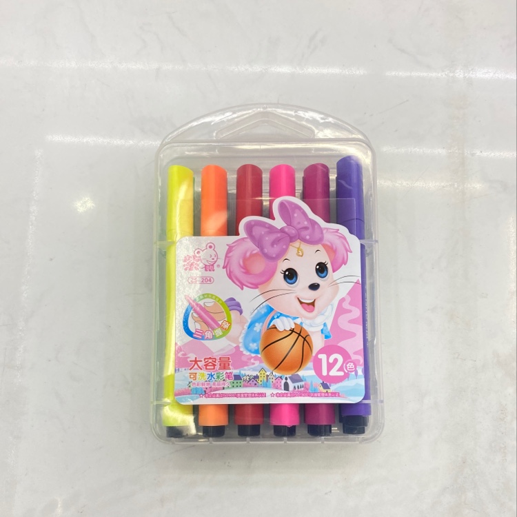 Purple Mouse Zs-204 Triangle Rod 12 Color Large Capacity Washable Watercolor Pen details Picture