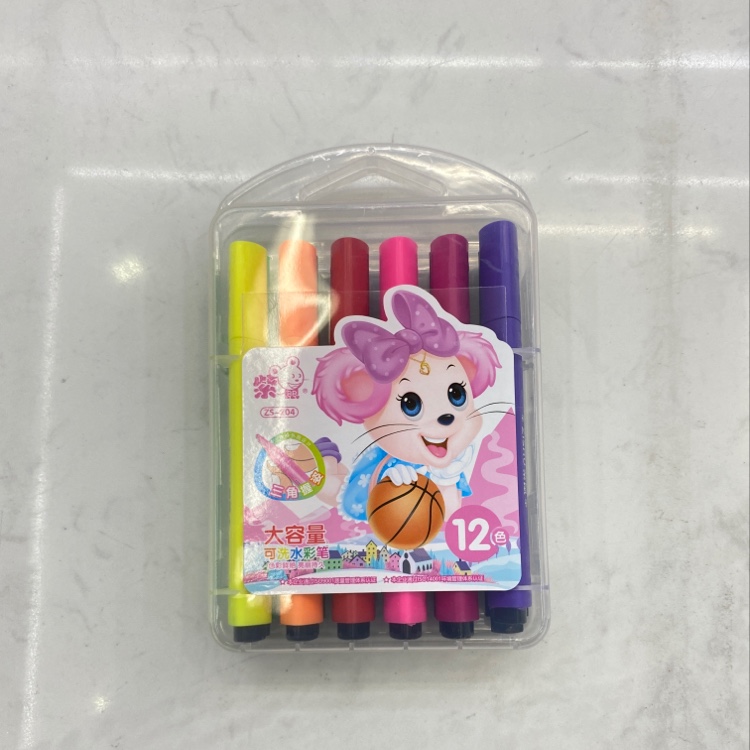 Purple Mouse Zs-204 Triangle Rod 12 Color Large Capacity Washable Watercolor Pen