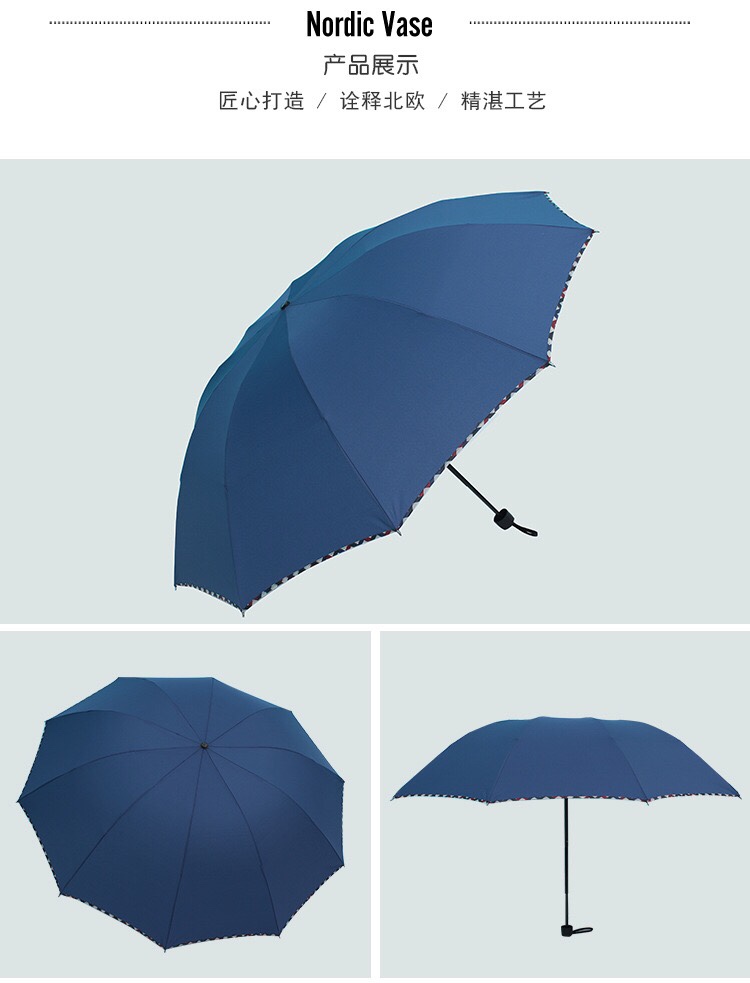 千家旺三折10骨手动碰击布包格子边雨伞商务伞折叠广告伞印刷logo 要10骨黑胶包格子边联系我白底实物图