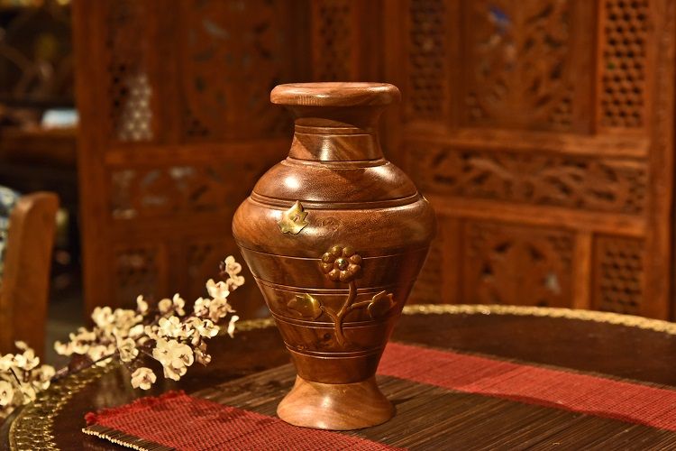 菩提木嵌铜花瓶3白底实物图