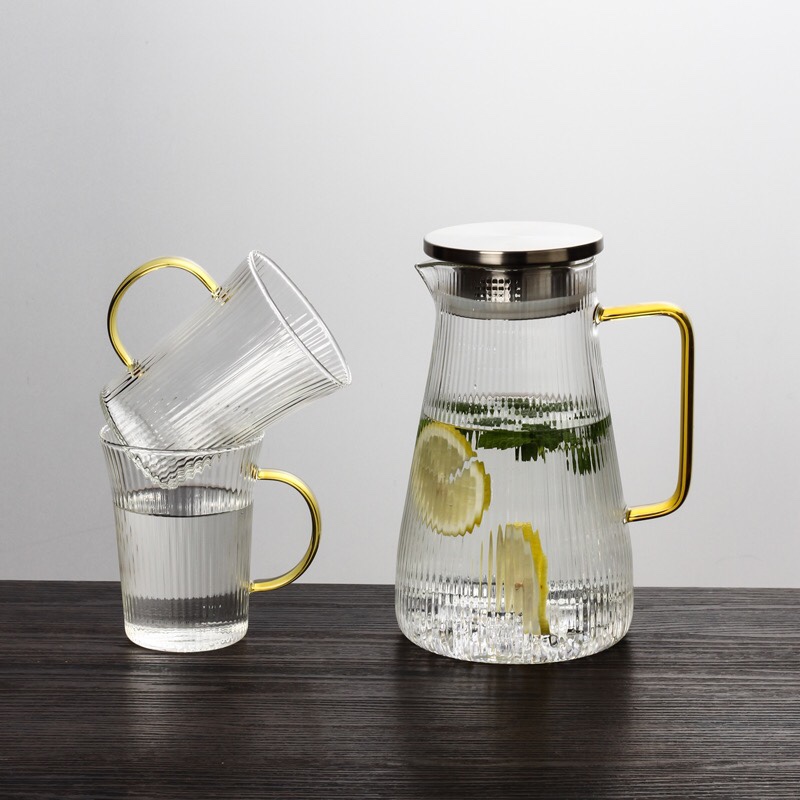 条纹玻璃水壶，水杯