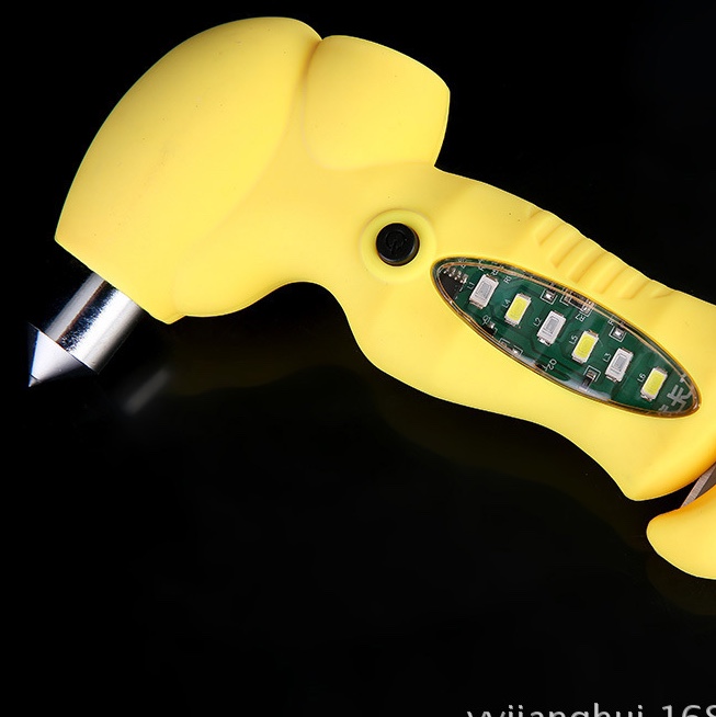 厂家批发多功能充电式安全锤车用应急锤破窗锤逃生锤手电筒工作灯黄                   