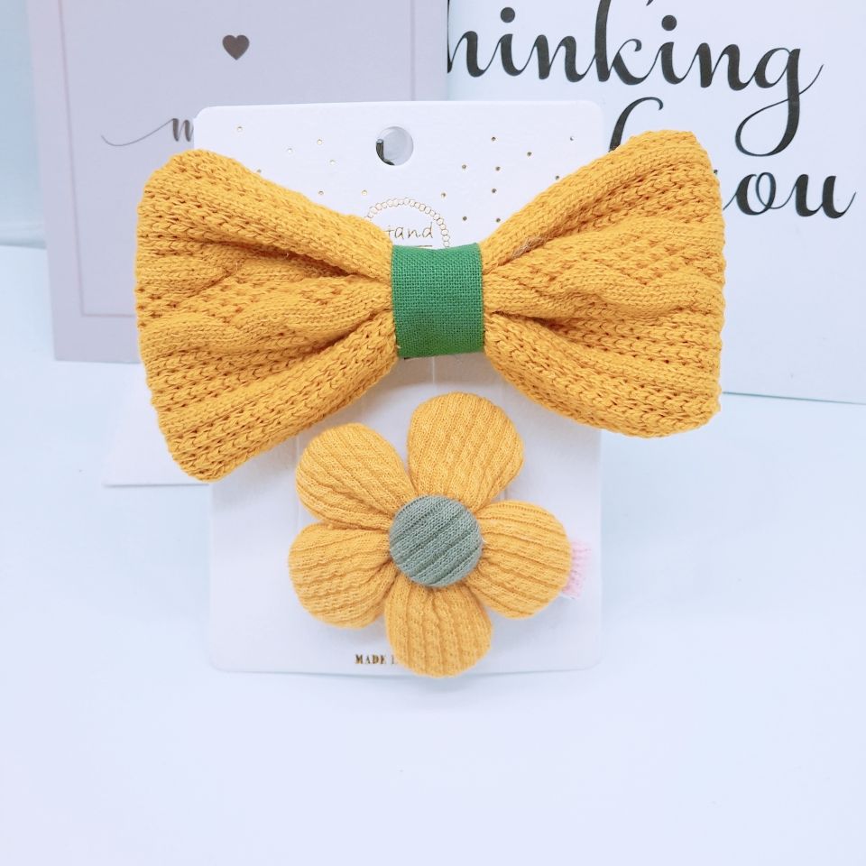 Korean version of Instagram cute little flower hairpin children's plaid fabric bow hairpin girl bangs clip clip headdress Specification drawing