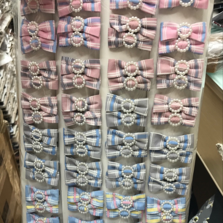 Korean version of fashion fabric bowknot round pearl check clip