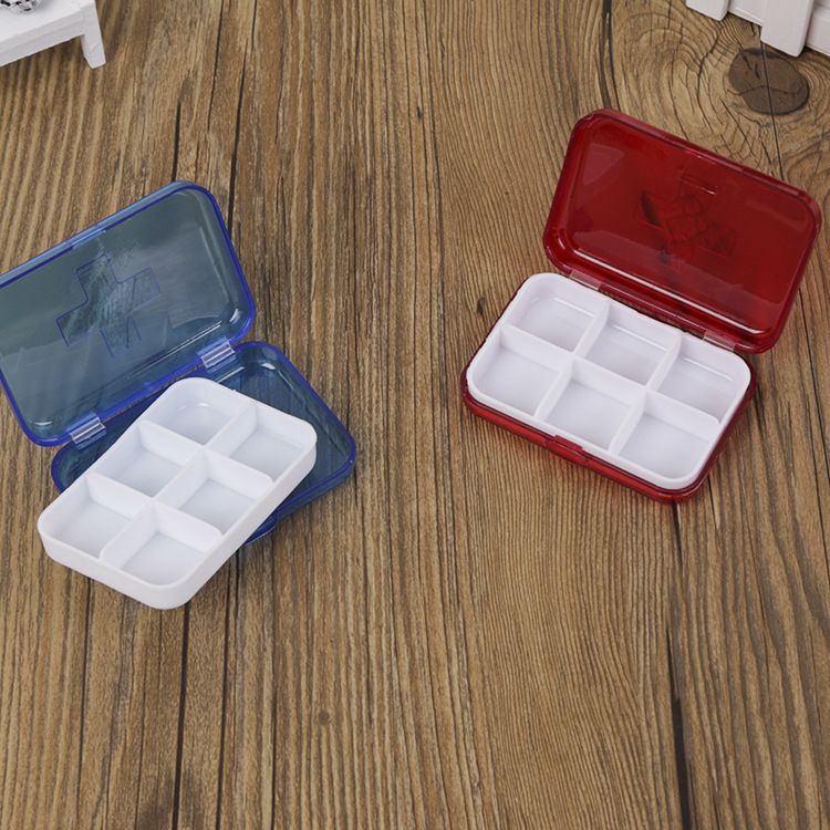 Plastic 6-compartment and 4-compartment cross-shaped medicine box sealed portable storage box with lid, mini medicine box for dispensing pills, storage box for cosmetics, storage box for jewelry Application Scenario
