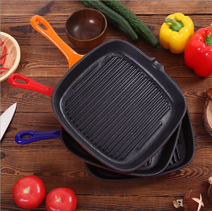Enamelled cast iron stripe steak pan special pan for steak Pan household all-purpose baking pan