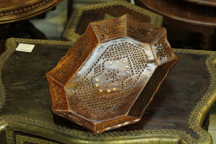 六边形菩提木嵌铜镂空托盘 大细节图
