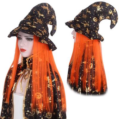 Halloween orange hat wig witch wig long straight wig thumbnail
