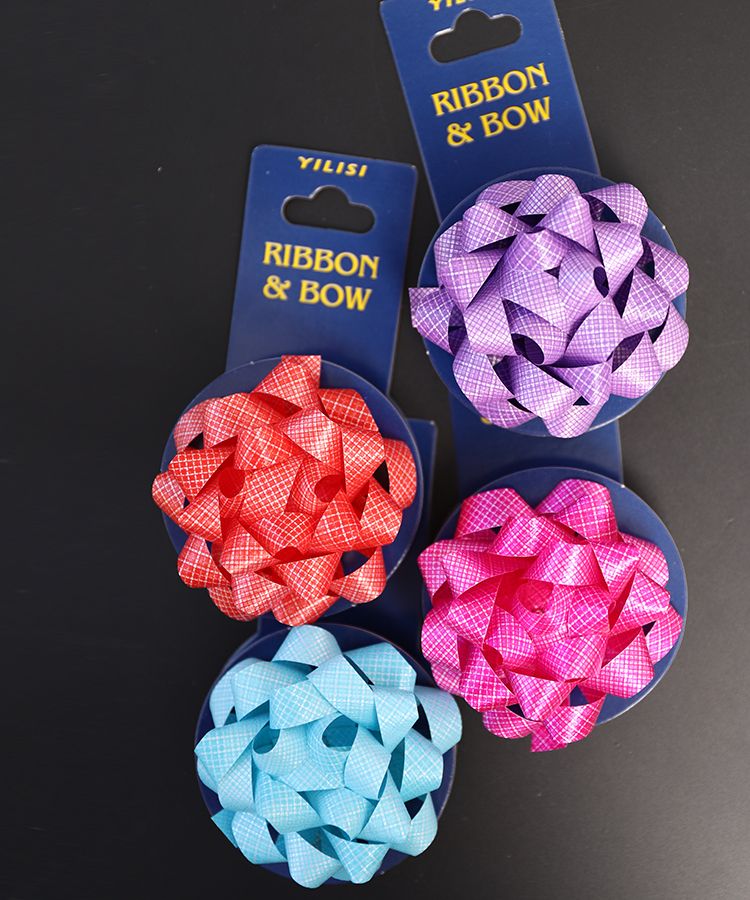 3 "star flower +1.6cm*4M double-sided plaid one flower one ribbon one hanging card package