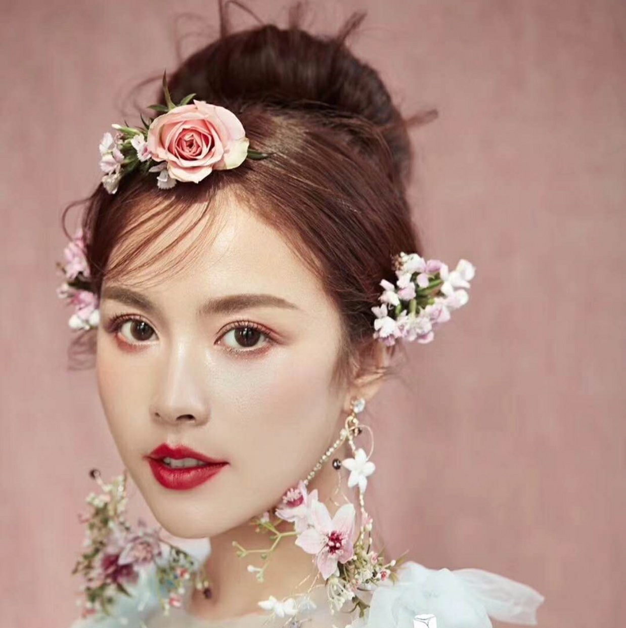 Pink flower forest-themed earrings