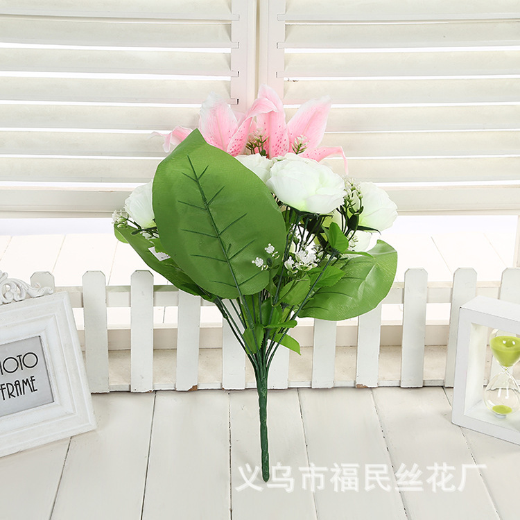 Factory direct sales of artificial flowers, silk flowers, wedding flowers, hand-held flowers, 18-head rose combination flowers Specification image