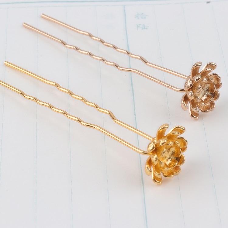 Pure copper hairpin material: Cast copper three-layer chrysanthemum double-thread hairpin semi-finished product DIY ancient-style accessories Specification image