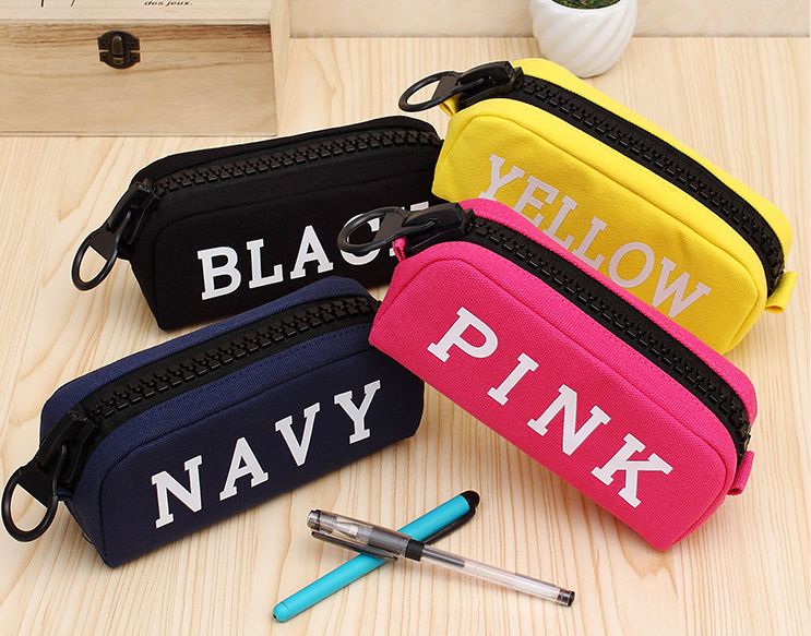 High capacity middle school students men and women's canvas pencil bags Korean version simple solid color large zipper high-grade pen box stationery bags free of postage thumbnail