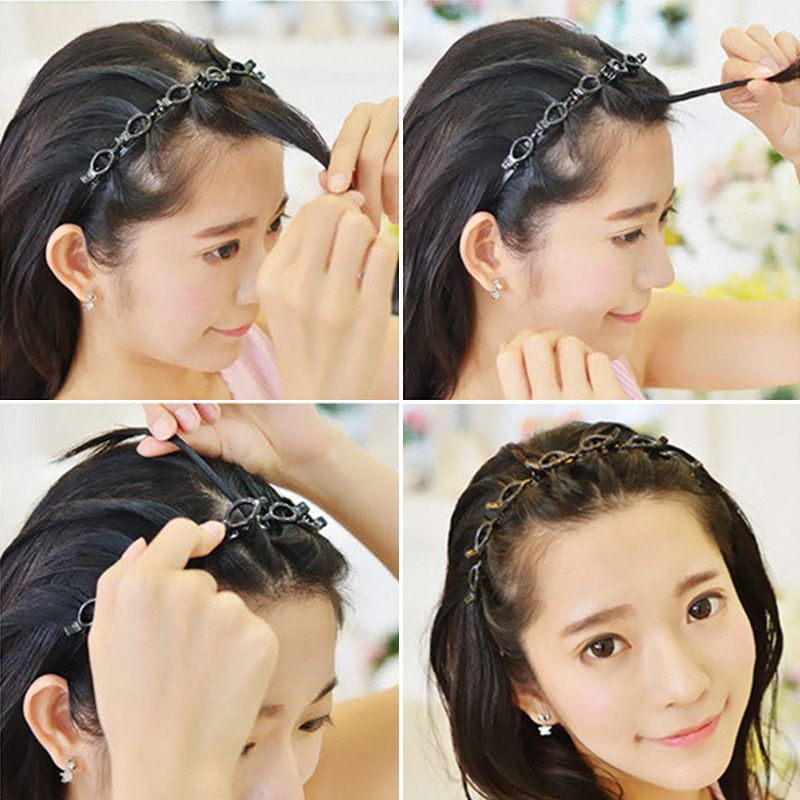 South Korea's multi-layered hollow braid bangs head band new double - layer bangs clip hair band douyin web celebrity hair accessories thumbnail