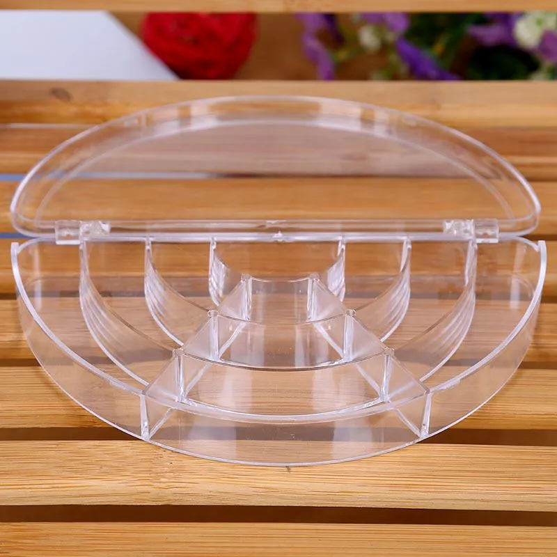 10-compartment transparent semi-circular fan-shaped storage box, PS transparent plastic box, for jewelry, nail art pieces and small accessories storage detail image 3
