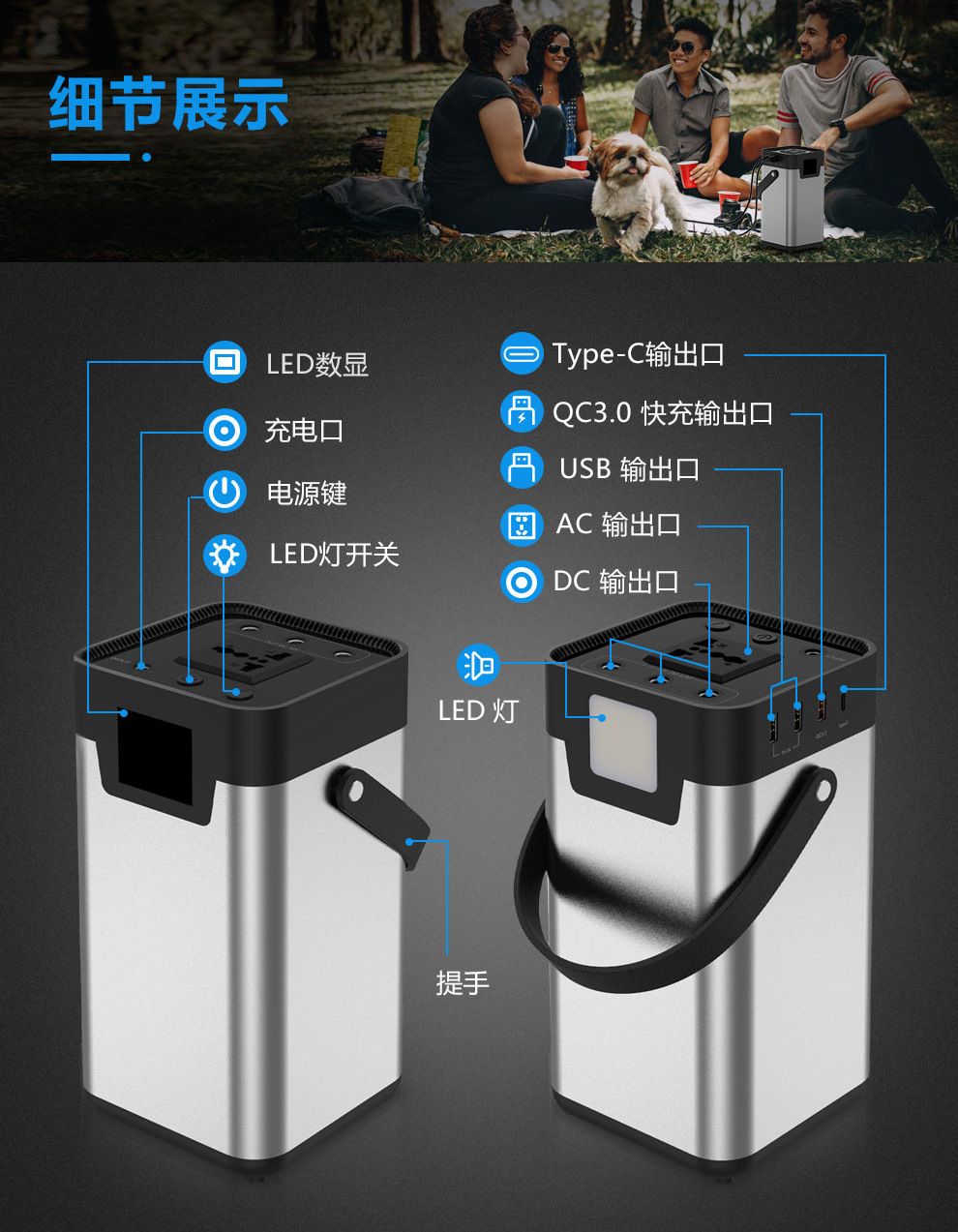 200W便携式储能电源 110V220V户外露营大容量应急电源详情图12