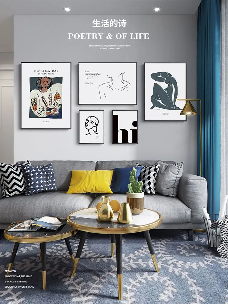 Living room decorative paintings, sofa background wall paintings, modern and simple paintings, Nordic-style wall paintings, fresh and clean combination murals detail image 14