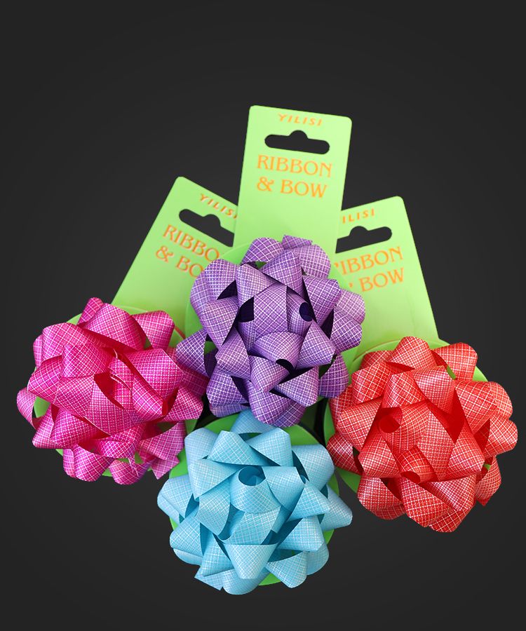 4 "star flower +2cm*4M double-sided plaid one flower one ribbon one hanging card package