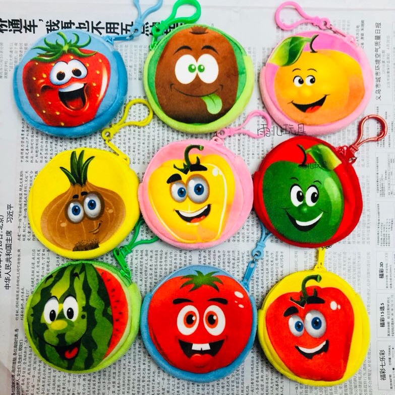 毛绒零钱包印刷水果钱包10cm围边钱包热转印仿真印刷钱包