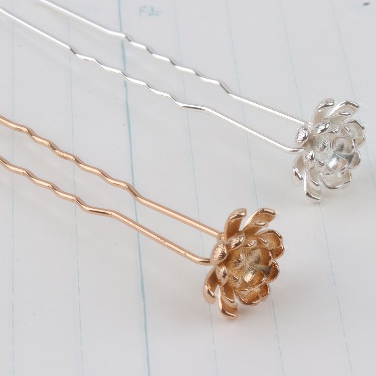 Pure copper hairpin material: Cast copper three-layer chrysanthemum double-thread hairpin semi-finished product DIY ancient-style accessories Application Scenario