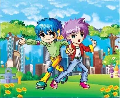 PVC塑料画片卡通帅少男滑轮鞋小男孩产品图