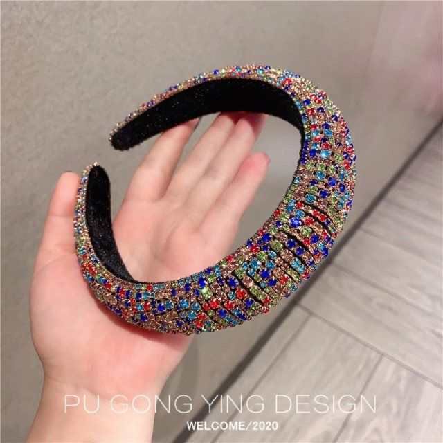 Korean version of the new American rhinestone crystal hair band super flash full diamond hair band creative web celebrity fashion sponge thick head band thumbnail
