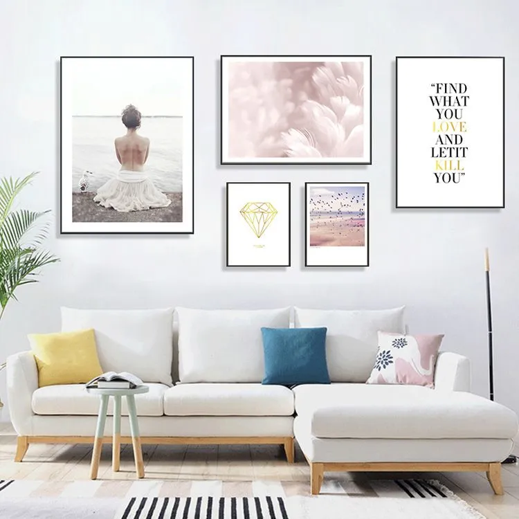 Living room decorative paintings, sofa background wall paintings, modern and simple paintings, Nordic-style wall paintings, fresh and clean combination murals detail image 7