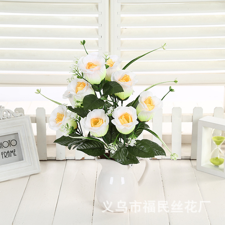 义乌福民丝厂10头吉祥蕾影楼拍摄玫瑰 商场橱窗花仿真假花 仿真千层玫瑰假花绢花家居饰品摄影婚庆道具花球路引仿真花艺