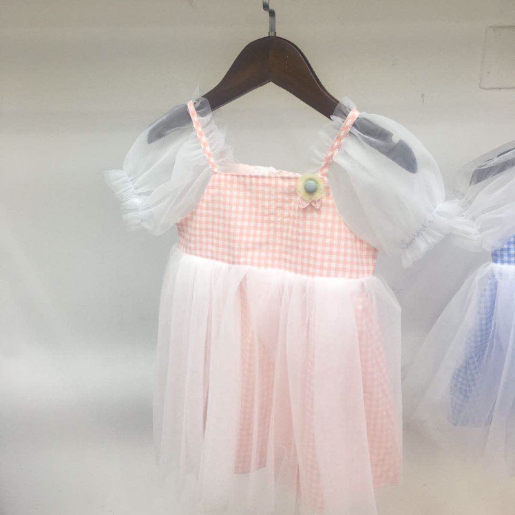 Small checked short-sleeved chiffon dress