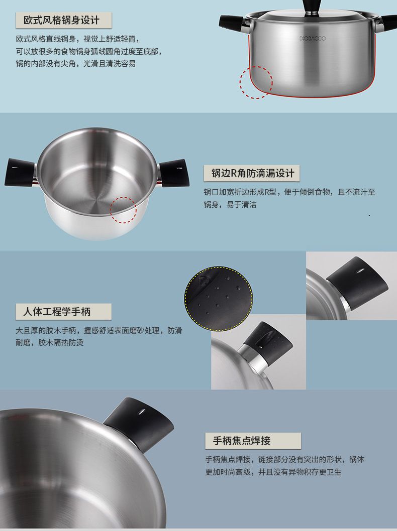 DIOBACCO POSSD stainless steel double-ear stew pot 24cm detail image 4
