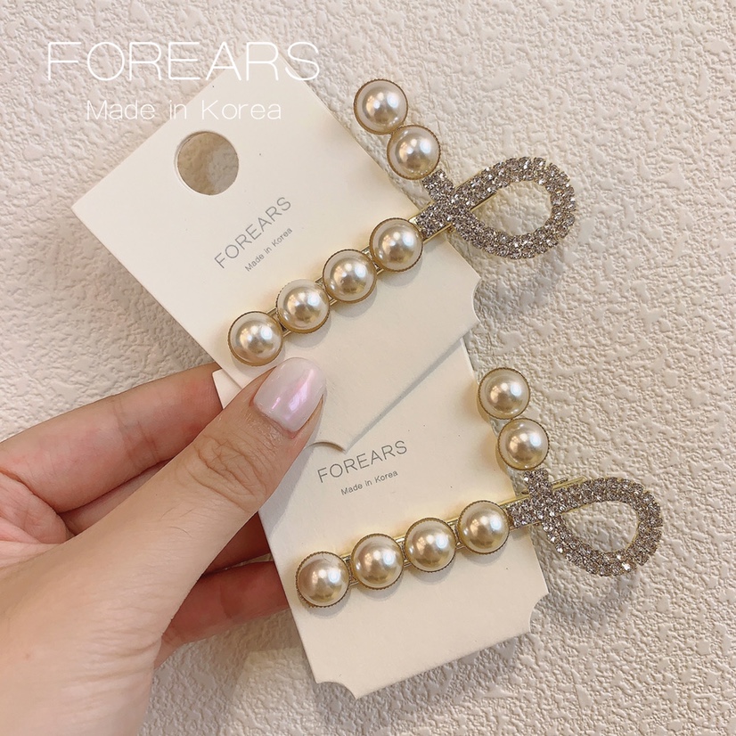 Korean rhinestone pearl hair clip broken hair clip back of the head clip a word clip hair accessory headpiece female thumbnail