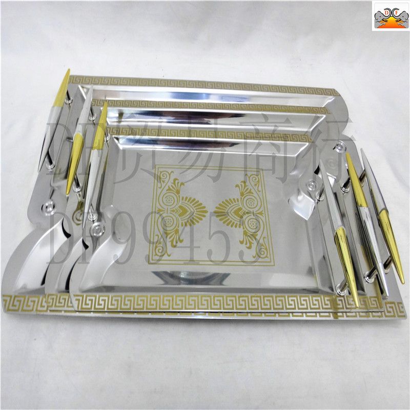 DF99453   61013套装欧式金色雕花不锈钢水果托盘甜品酒店托盘咖啡厅西餐厅水果DF TRADING HOUSE