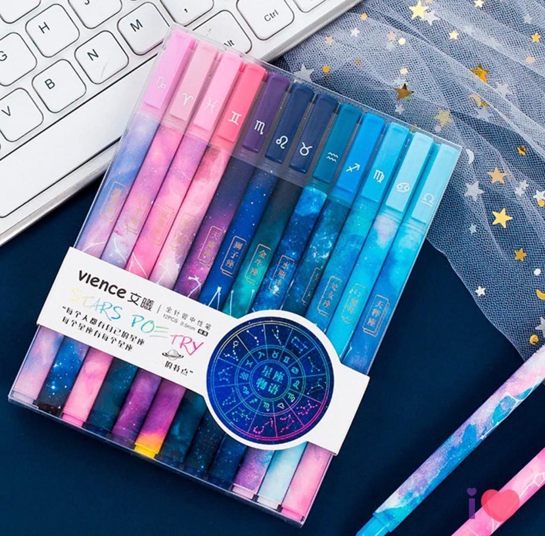 Wenxi Twelve Constellation neutral pens students with starry sky 0.5mm black full needle tube creative stationery wholesale full figure