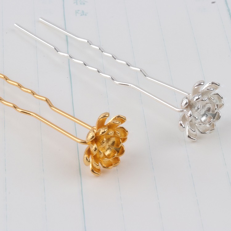 Pure copper hairpin material: Cast copper three-layer chrysanthemum double-thread hairpin semi-finished product DIY ancient-style accessories details Picture
