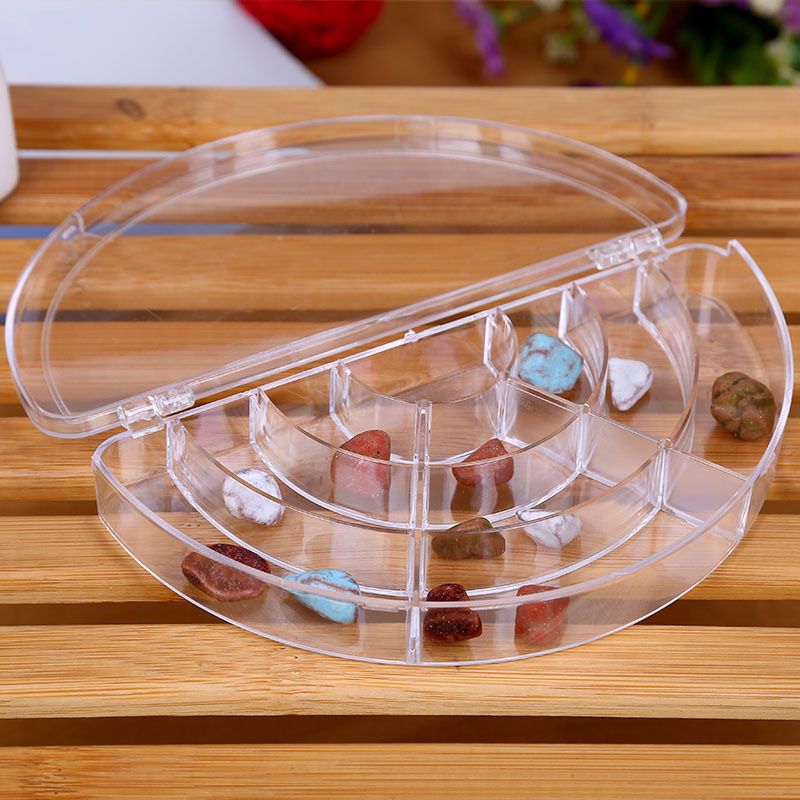 10格透明半圆扇形收纳盒 PS透明塑料盒 首饰美甲片小饰品收纳